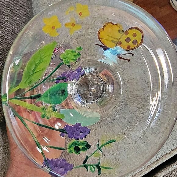 Pair (2) Tall 9" Painted #Wine Glasses #Tropical Birds Butterflies Leaves #NWOT - Picture 7 of 9